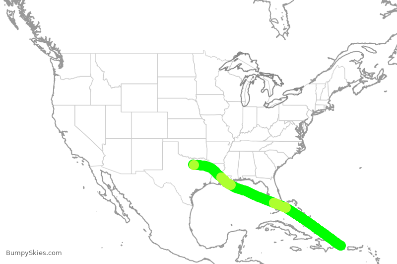Turbulence forecast map for AAL503, DFW to DPC