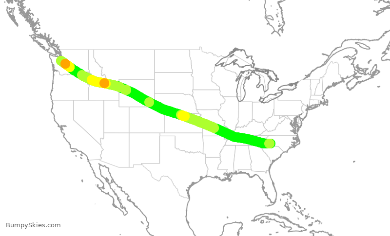 Turbulence forecast map for AAL506, CLT to SEA