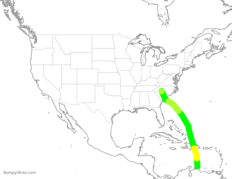 Turbulence forecast map for AAL507, CLT to NCC