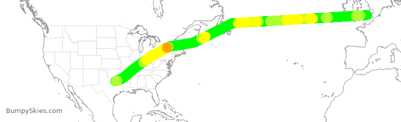 Turbulence forecast map for AAL50, DFW to LHR