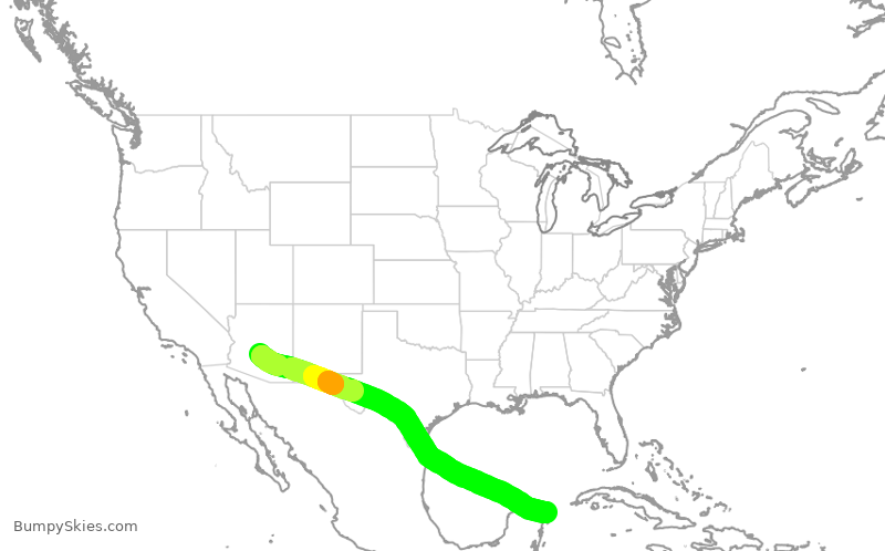 Turbulence forecast map for AAL515, PHX to MUN