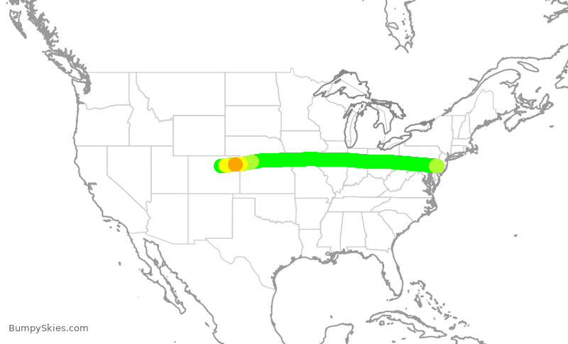 Turbulence forecast map for AAL516, DEN to PHL
