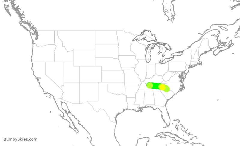 Turbulence forecast map for AAL519, BNA to CLT
