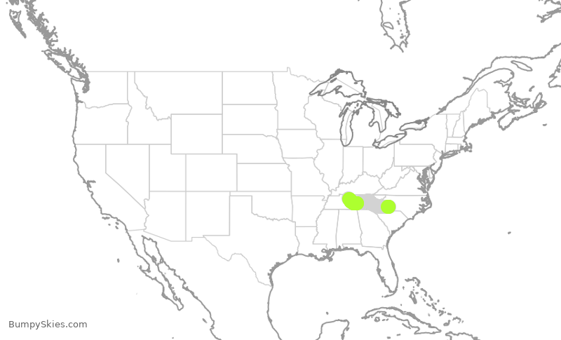 Turbulence forecast map for AAL519, CLT to BNA