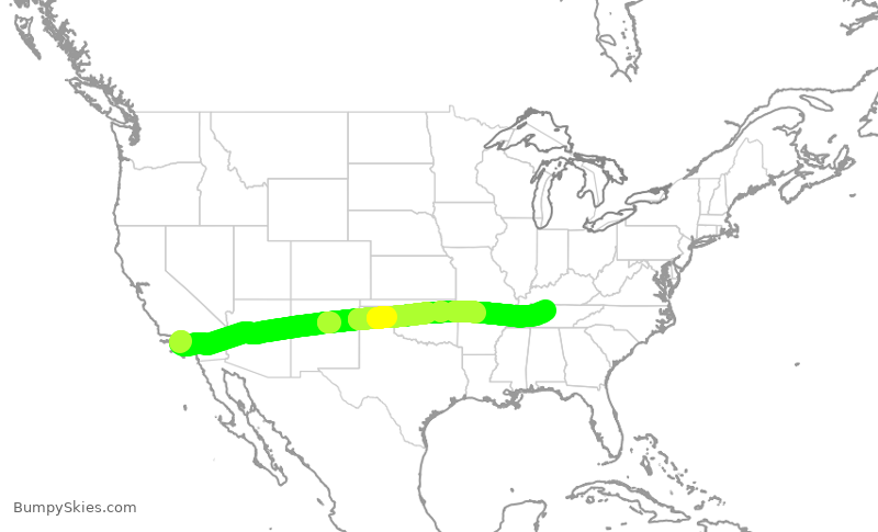 Turbulence forecast map for AAL521, LAX to BNA