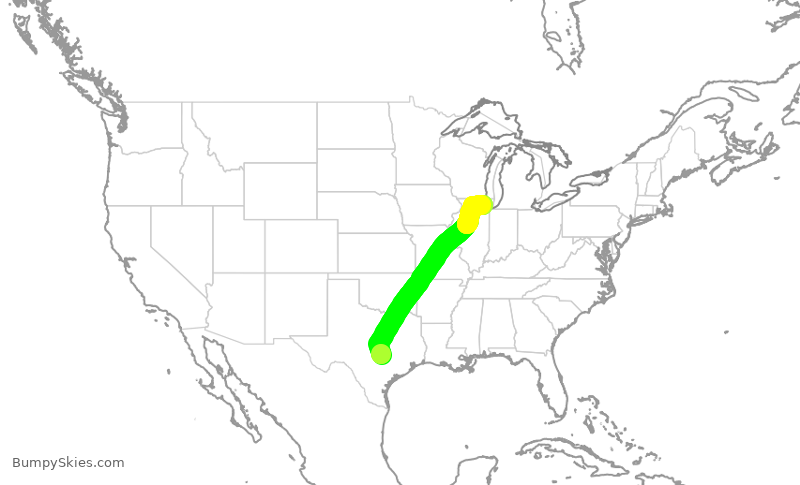 Turbulence forecast map for AAL522, AUS to ORD