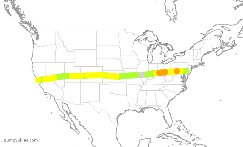 Turbulence forecast map for AAL522, PHL to SFO