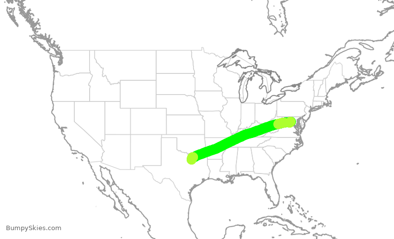 Turbulence forecast map for AAL524, IAD to DFW