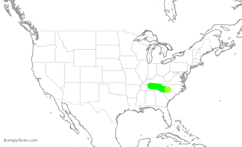 Turbulence forecast map for AAL526, CLT to BNA