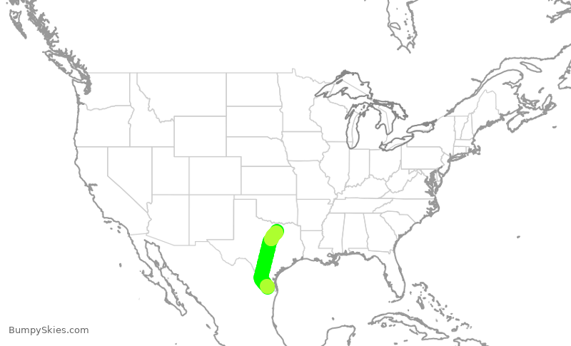 Turbulence forecast map for AAL528, MFE to DFW