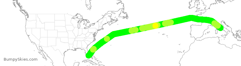 Turbulence forecast map for AAL52, MIA to FCO