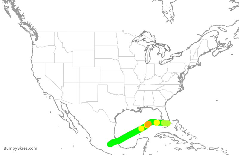 Turbulence forecast map for AAL530, MIA to MEX