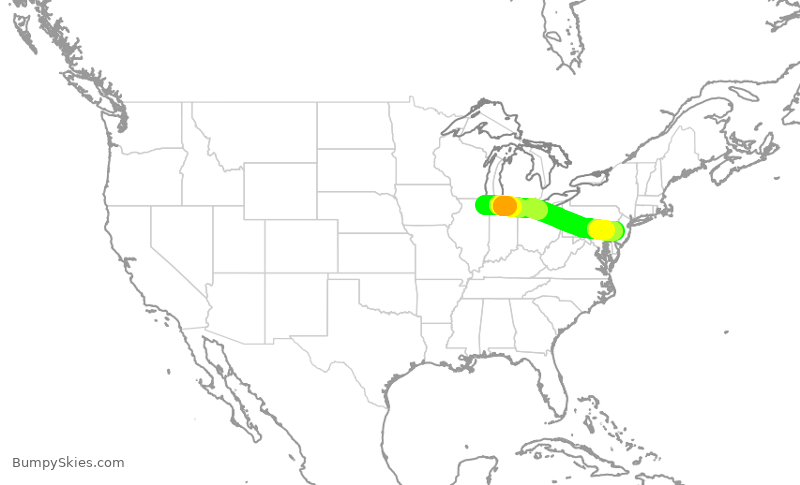 Turbulence forecast map for AAL532, ORD to PHL