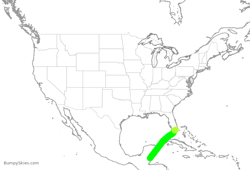 Turbulence forecast map for AAL534, BZE to MIA