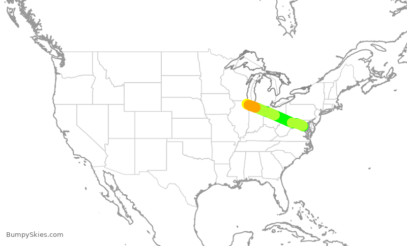 Turbulence forecast map for AAL535, ORD to DCA