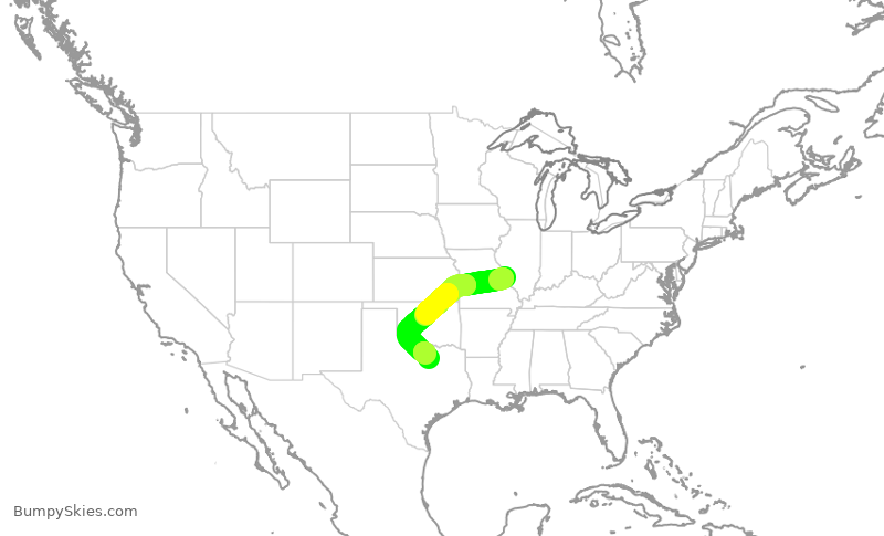 Turbulence forecast map for AAL537, STL to DFW