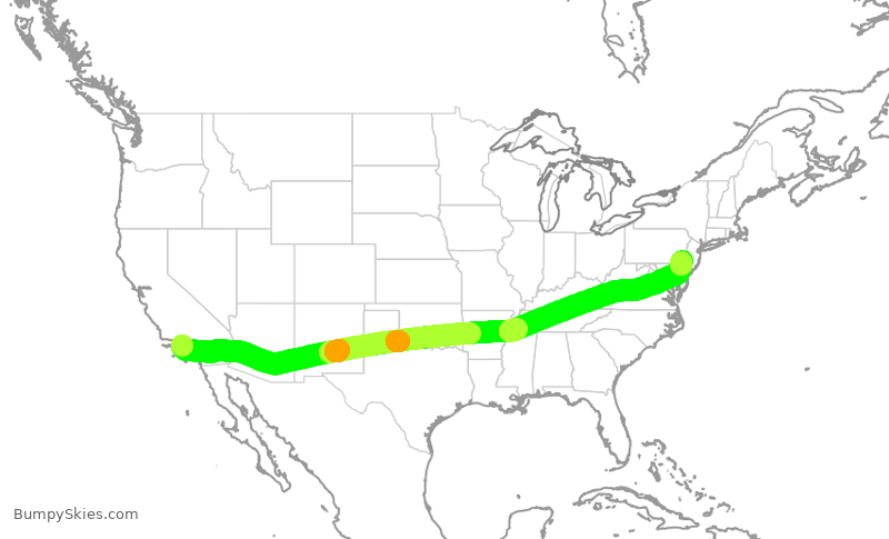 Turbulence forecast map for AAL538, LAX to PHL