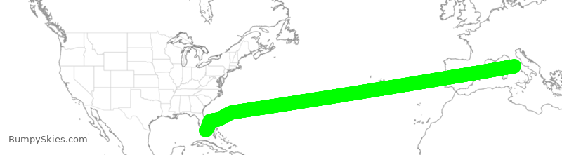 Turbulence forecast map for AAL53, IRF to MIA