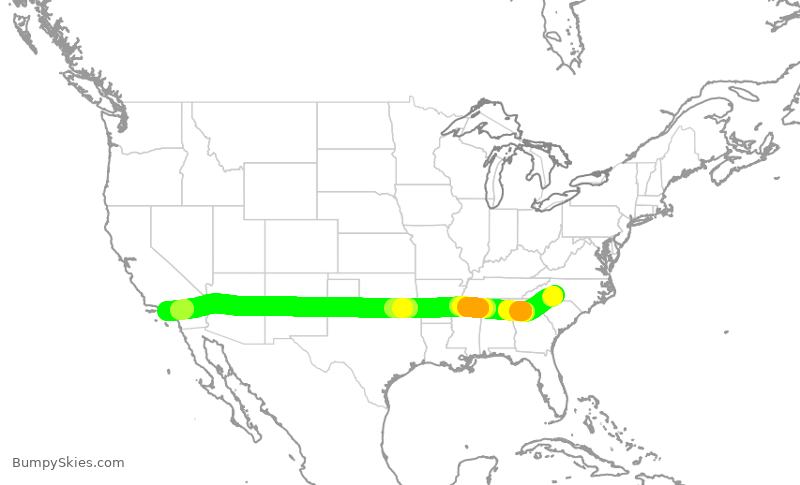 Turbulence forecast map for AAL543, CLT to LAX