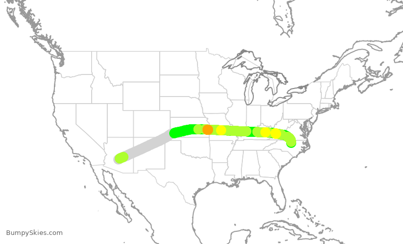 Turbulence forecast map for AAL543, PHX to RDU