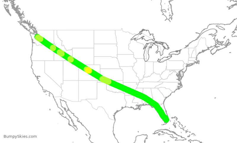 Turbulence forecast map for AAL545, MIA to SEA