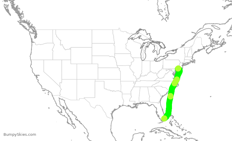 Turbulence forecast map for AAL551, MIA to PHL