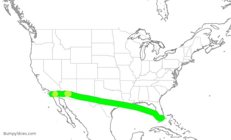 Turbulence forecast map for AAL553, MIA to SAN