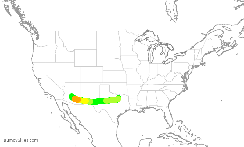 Turbulence forecast map for AAL556, PHX to DFW