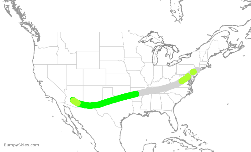 Turbulence forecast map for AAL557, JFK to PHX