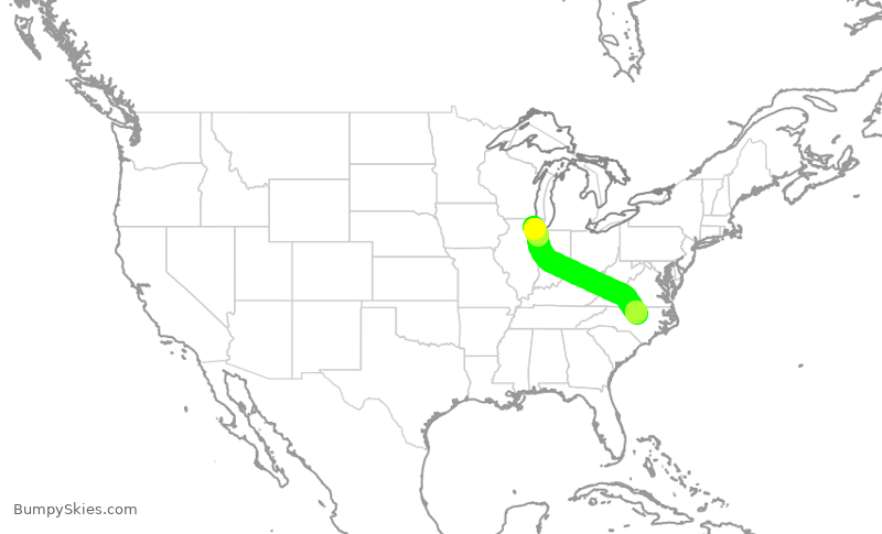 Turbulence forecast map for AAL557, ORD to RDU