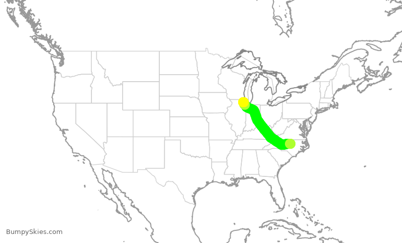 Turbulence forecast map for AAL557, RDU to ORD