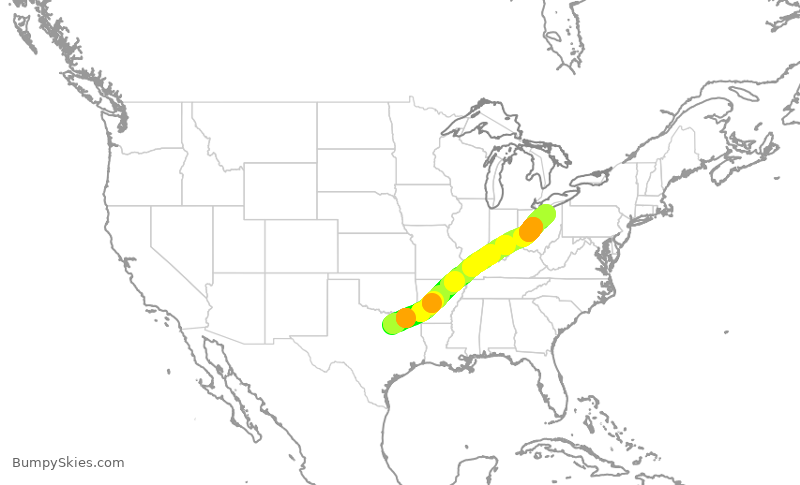 Turbulence forecast map for AAL560, DFW to CLE