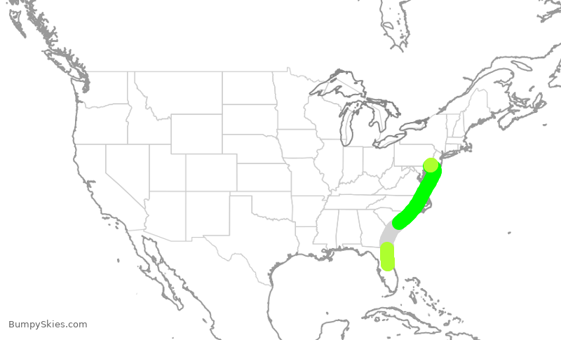 Turbulence forecast map for AAL563, MCO to PHL