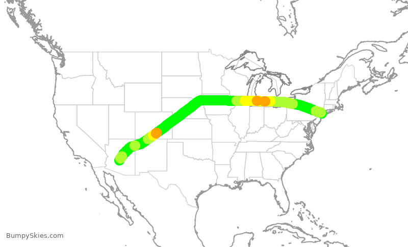 Turbulence forecast map for AAL566, PHX to JFK