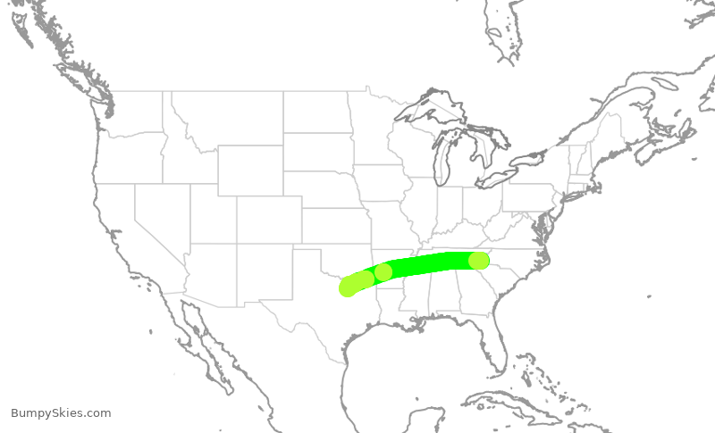 Turbulence forecast map for AAL569, AVL to DFW