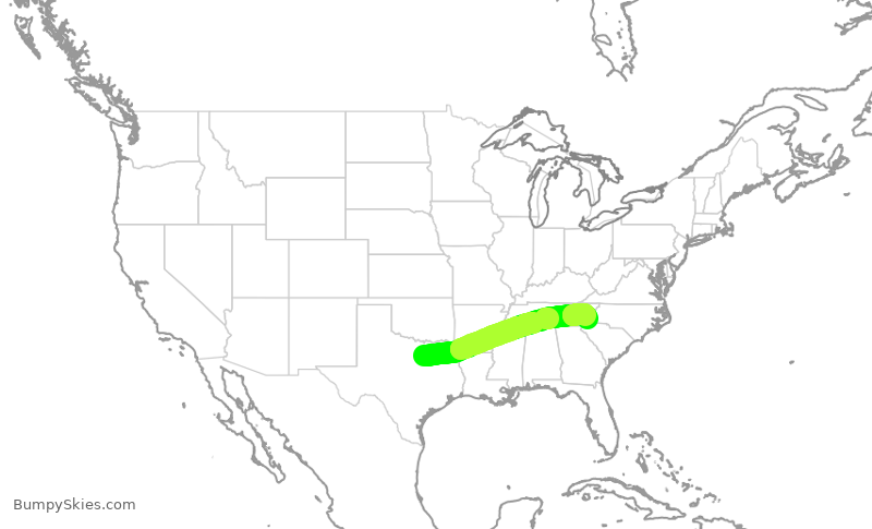 Turbulence forecast map for AAL569, DFW to AVL
