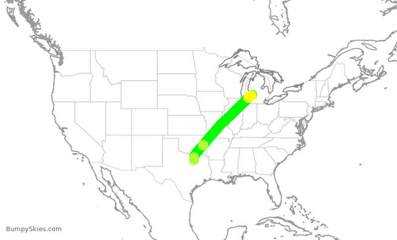 Turbulence forecast map for AAL571, DFW to GRR