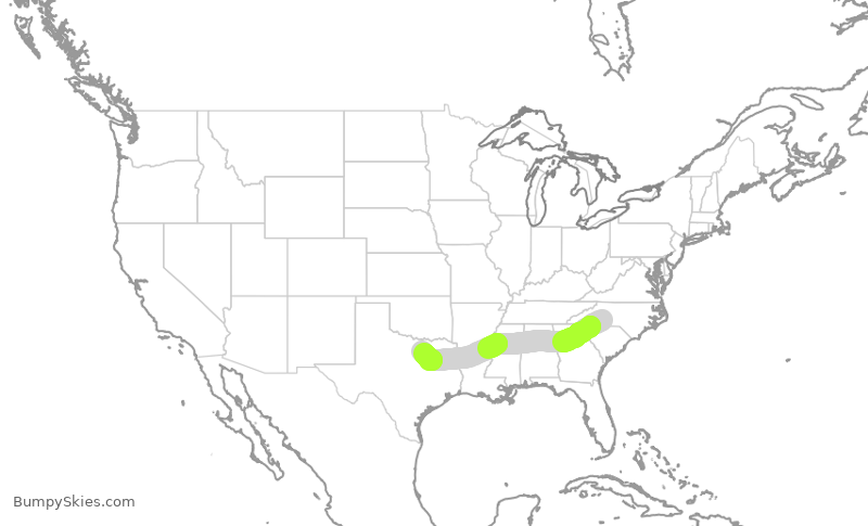 Turbulence forecast map for AAL575, CLT to DFW