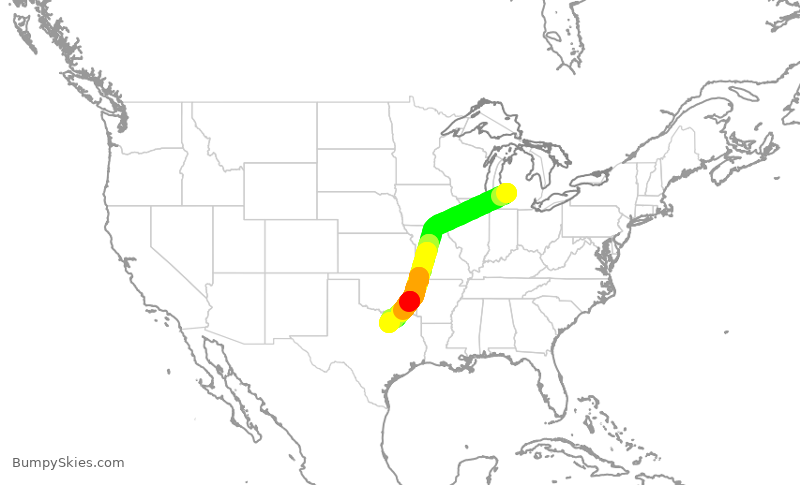Turbulence forecast map for AAL580, GRR to DFW