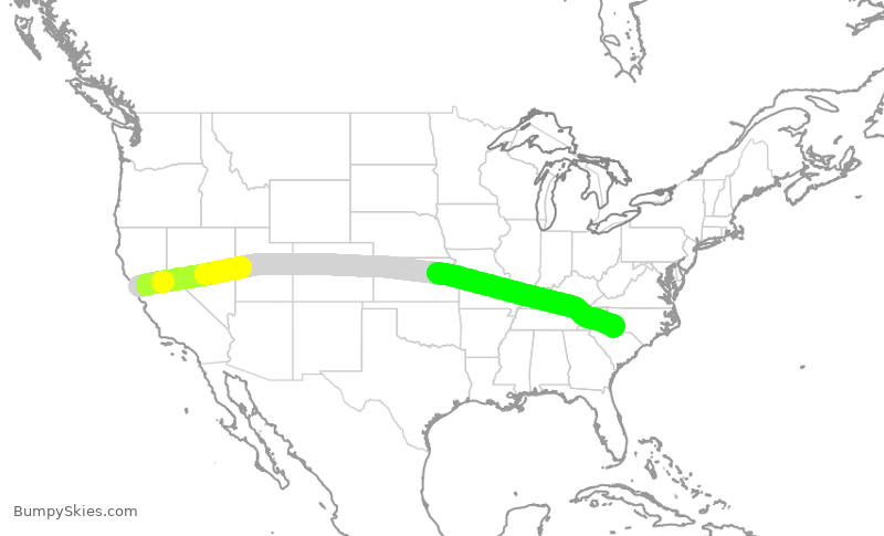 Turbulence forecast map for AAL580, SFO to CLT