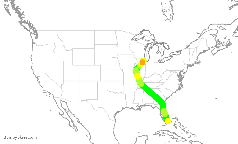 Turbulence forecast map for AAL581, MIA to ORD