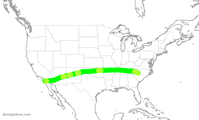Turbulence forecast map for AAL582, SAN to CLT