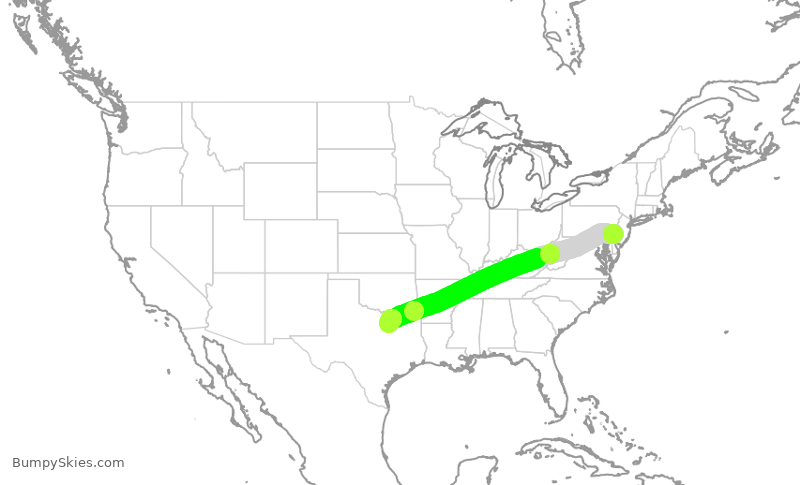 Turbulence forecast map for AAL583, PHL to DFW