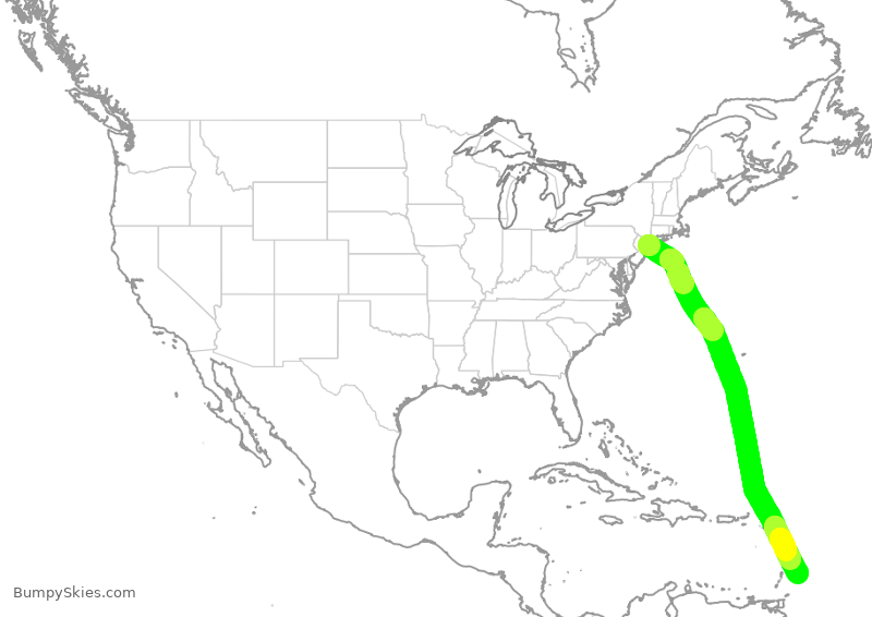 Turbulence forecast map for AAL585, JFK to BPB