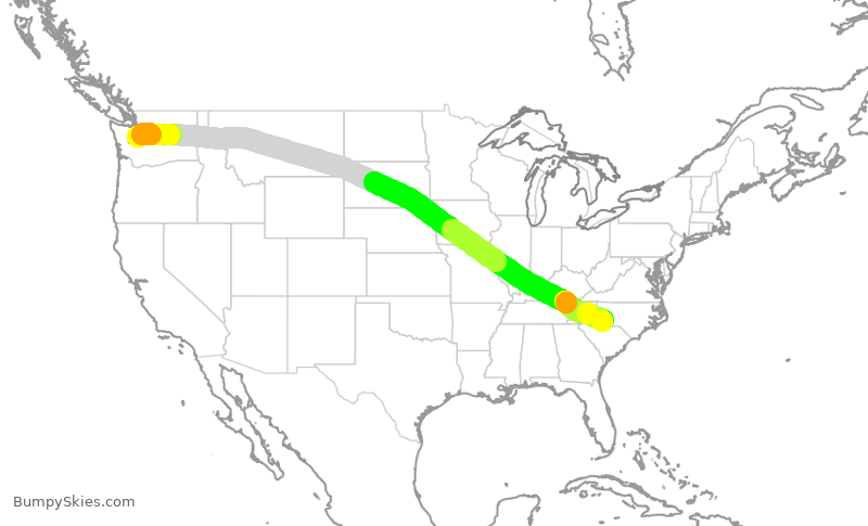 Turbulence forecast map for AAL585, SEA to CLT