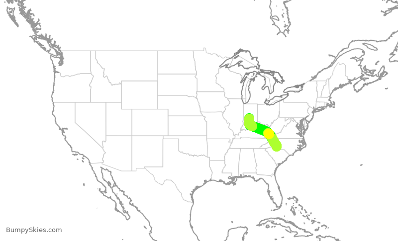 Turbulence forecast map for AAL586, IND to CLT