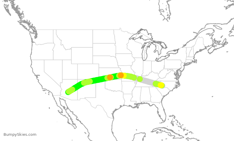 Turbulence forecast map for AAL588, CLT to PHX