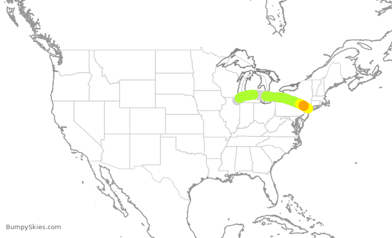 Turbulence forecast map for AAL589, LGA to ORD