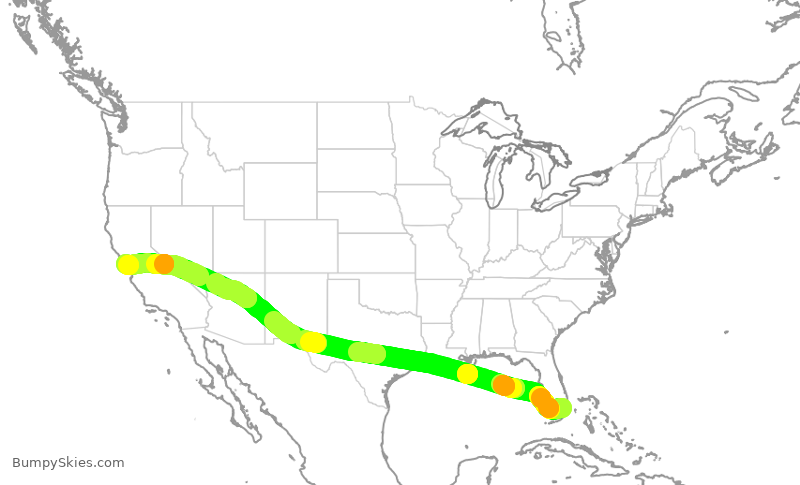 Turbulence forecast map for AAL590, MIA to SFO