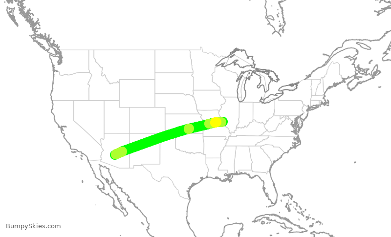 Turbulence forecast map for AAL590, PHX to STL
